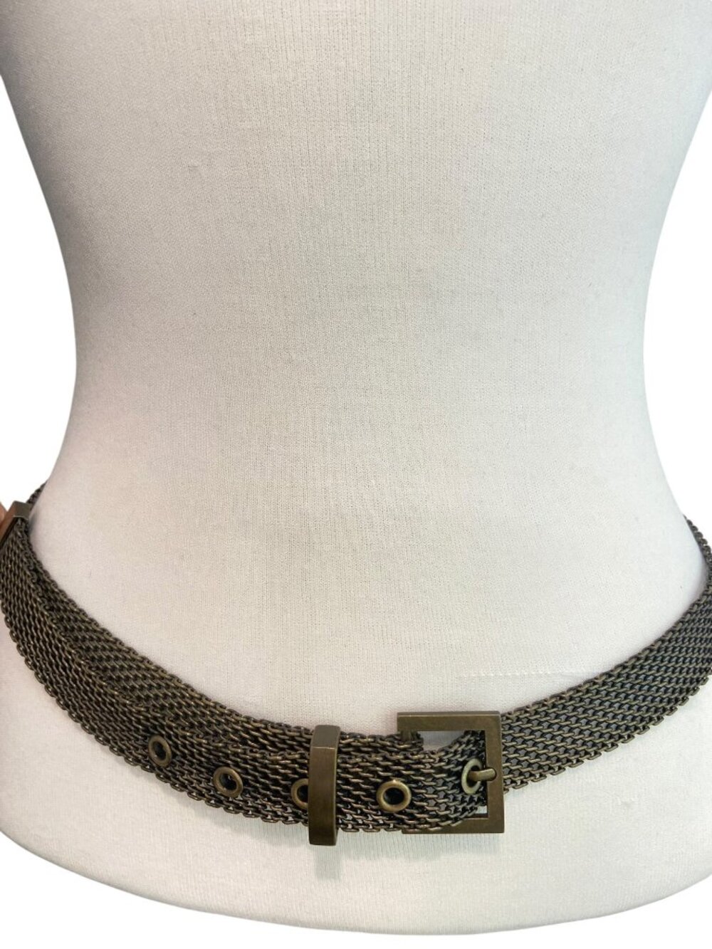 Metal Mesh Chain Belt With Bronze Finish & Square Buckle - Adjustable Length Up